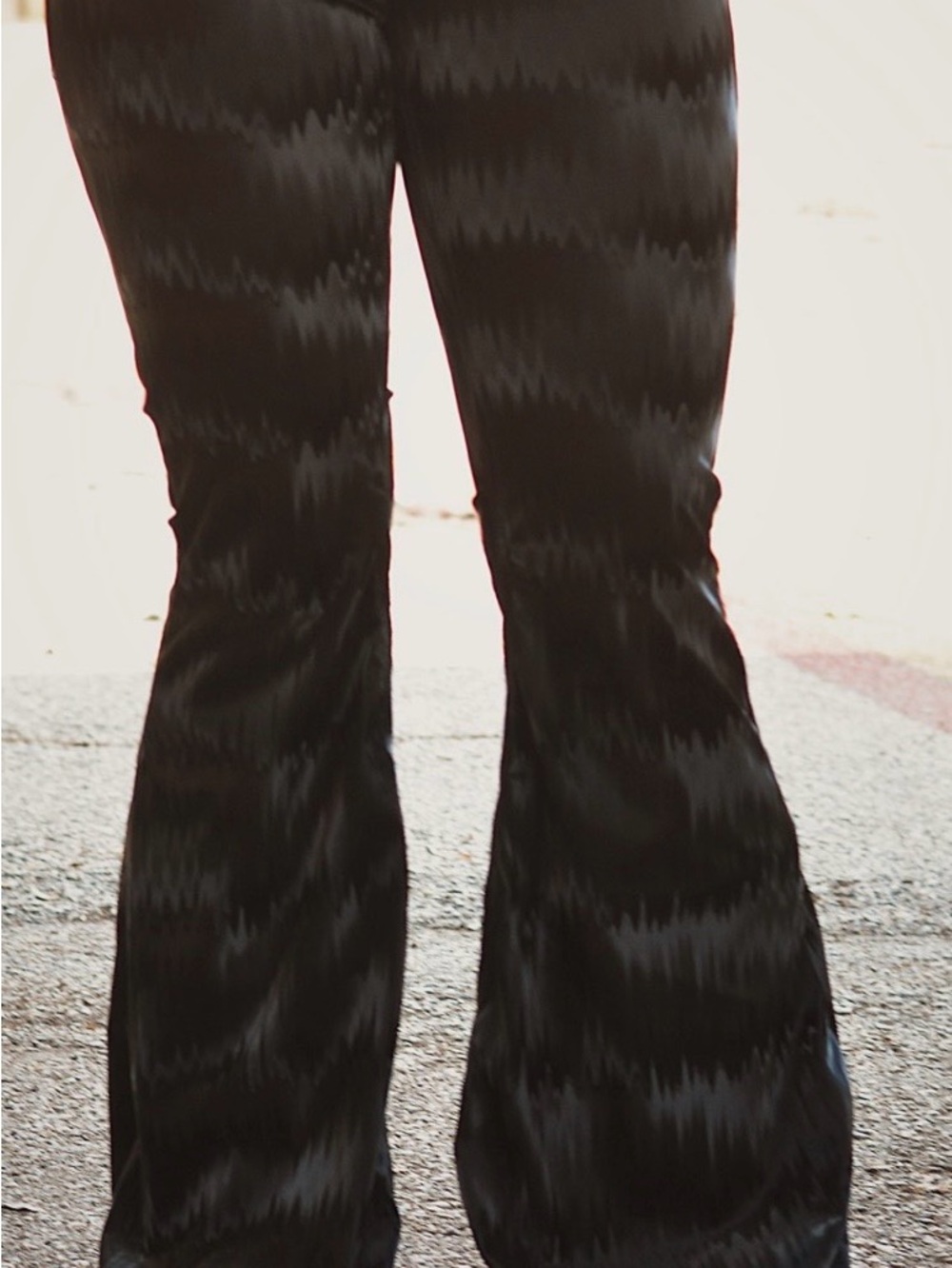 Flattering Black Boot‑Cut Pants with Chevron Pattern